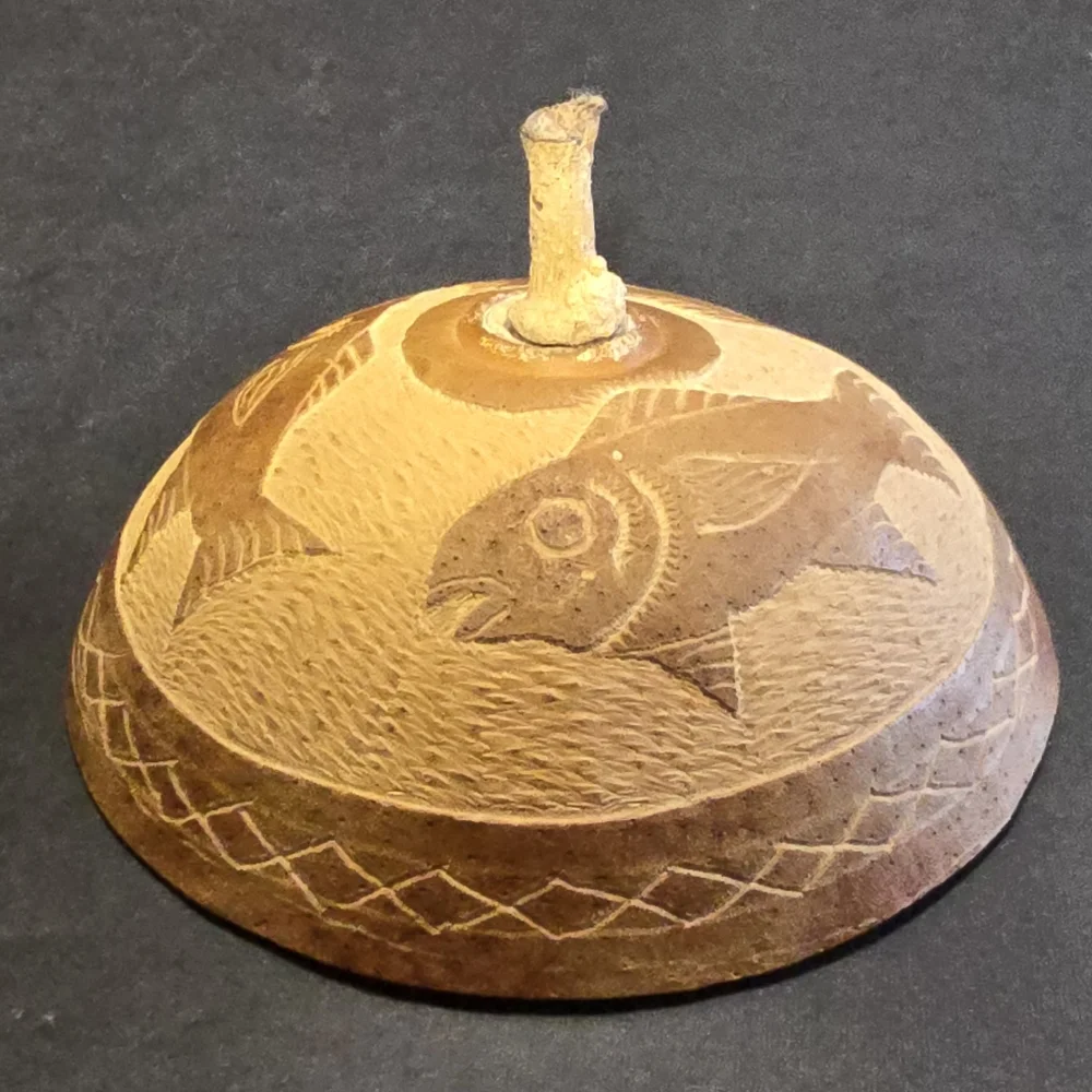 Hand Carved Gourd With Lid Small Folk Art Nautical Decor